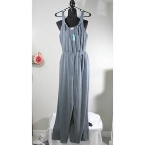 Maurices Wide Leg Jumpsuit Gray Blue Ribbed Size XL NWT